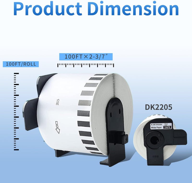 AYMSous Compatible 4 Pack DK-2205 Continuous White Label Paper (2-3/7"x100') with 4 Refillable Cartridge Replacement for Brother DK-2205 for QL-700 QL570 QL710W QL800 QL810W QL1060N QL720NW QL550 - Image 2